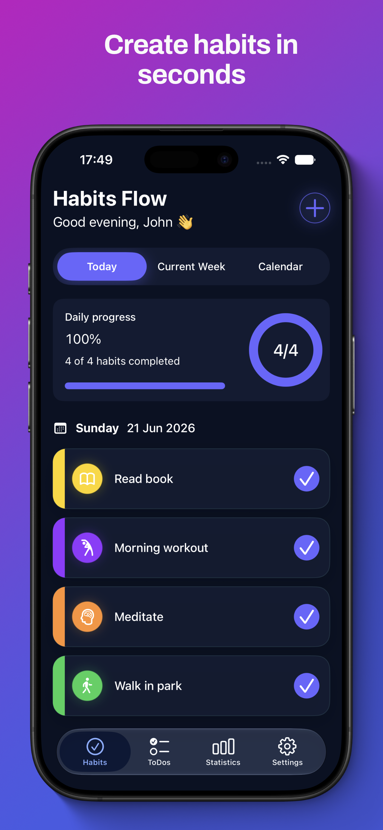 HabitsFlow habit tracking screen