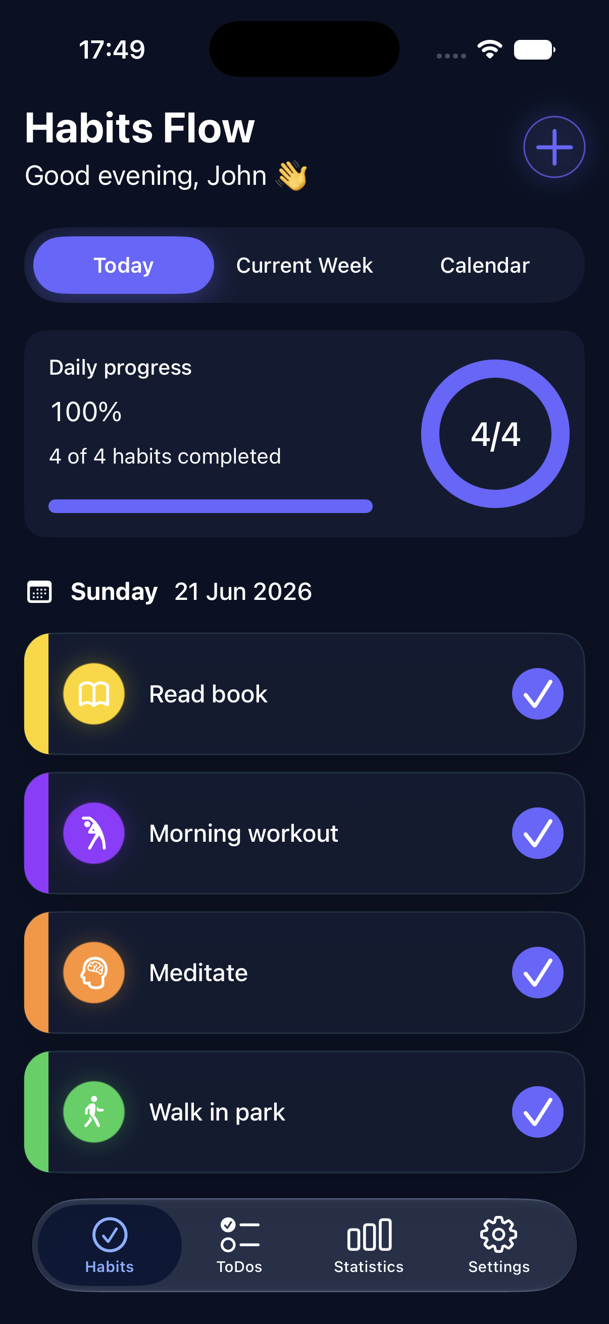 HabitsFlow habit list screen