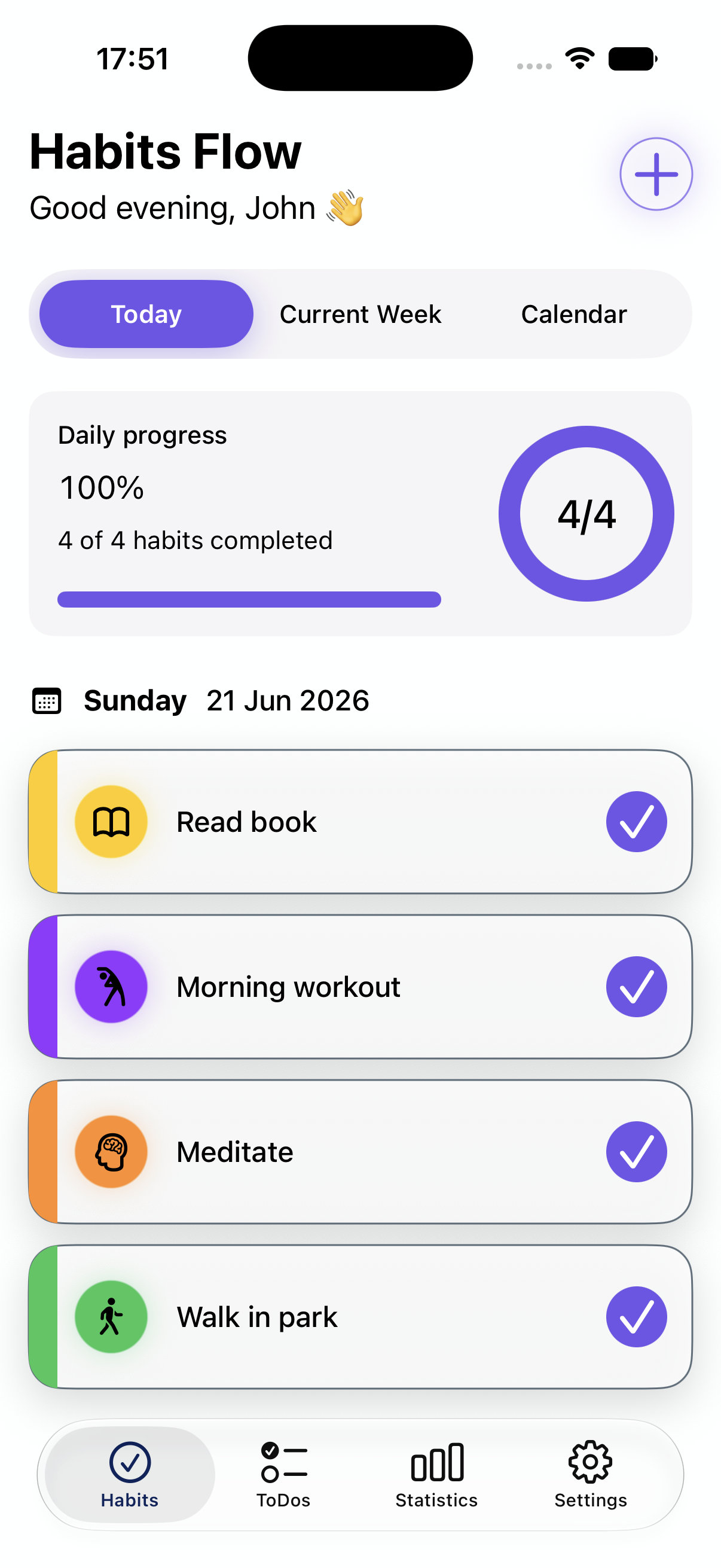HabitsFlow to-dos screen